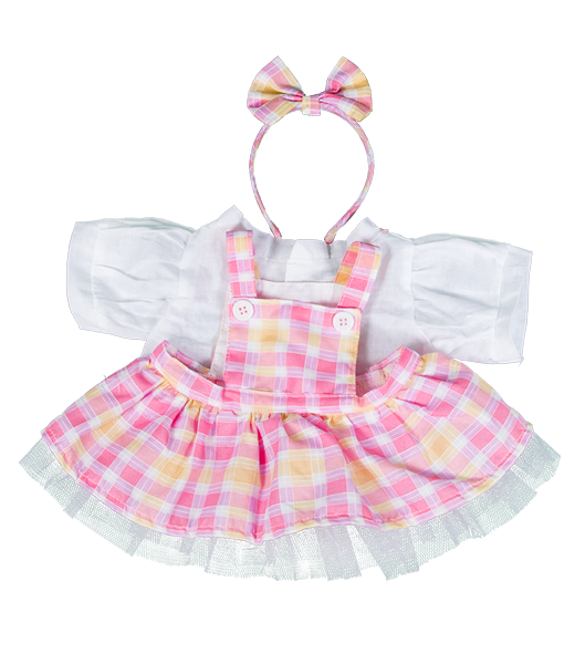 Plaid Pinafore W/ Bow Headband