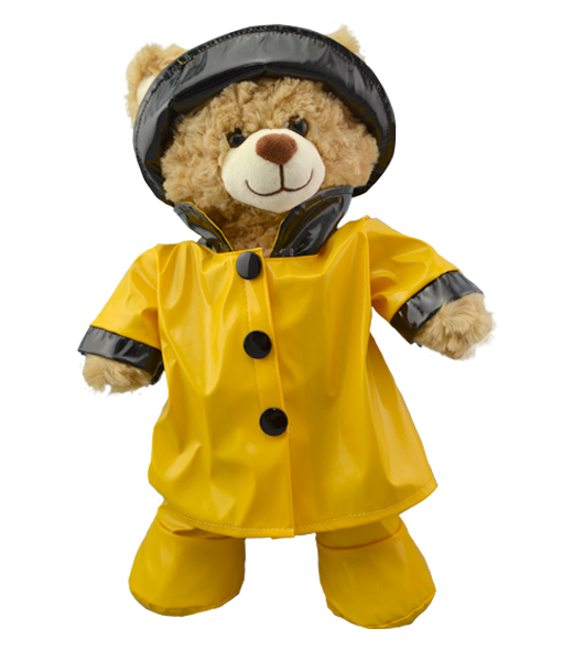 Yellow Rain Slicker Raincoat with Boots and Hat (16")