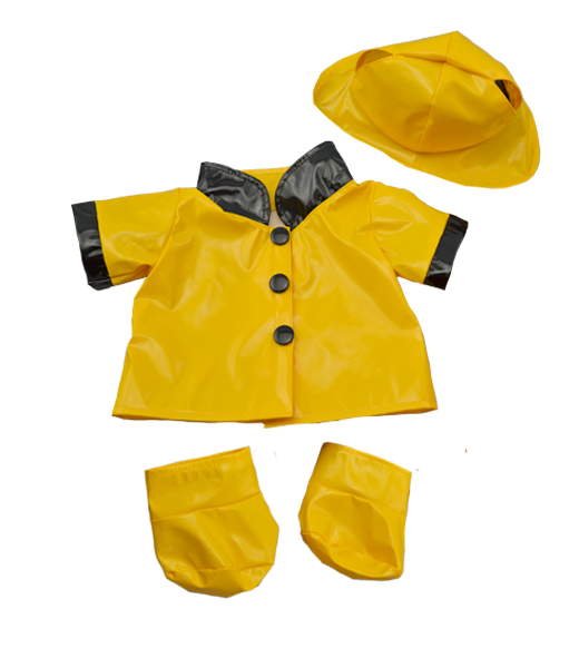 Yellow Rain Slicker Raincoat with Boots and Hat (16")
