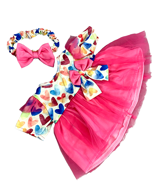 Pink Heart Dress w/Headband